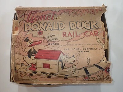 ORIGINAL BOX COMPLETE SET DISNEY 1936 LIONEL DONALD DUCK PLUTO HAND CAR WIND-UP - Image 1 of 4