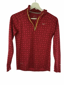 NIKE Dri Fit Running 1/4 Zip Pullover.  Red with Circles Dots. Girl's Large - Picture 1 of 10