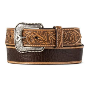 A1042902 Ariat Para hombres 1 1/2" Incrustación de Cocodrilo Pestañas en Relieve Cinturón NUEVO - Imagen 1 de 8