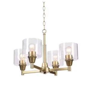 HAMPTON BAY Oron 4-Light Gold Reversible Chandelier with Clear Glass Shades - Picture 1 of 4
