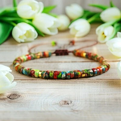 Pulsera mujer minimalista curativa trenzada a mano con cuentas de jaspe imperial natural de 4 mm Foto 1 de 4