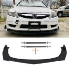 For Honda Accord Front Bumper Lip Spoiler Splitter + Strut Rods Glossy Black