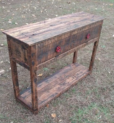 Sofa Console Table with Cabinet - Reclaimed Pallet Wood - Vintage Rustic Look - Image 1 of 4