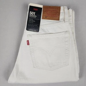 Levi's 501 Jeans Womens White Ecru Original Cropped Denim Distress NEW 362000287 - Picture 1 of 13
