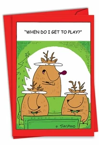 12x NobleWorks Funny Christmas Cards w/ Envelopes - Reindeer Games (C4527XSG) - Picture 1 of 6
