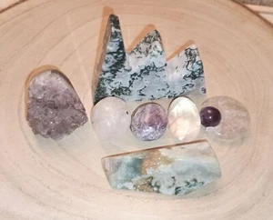 Mixed Crystal Mineral Bundle - Moss Agate, Amethyst, Ocean Jasper, Tumblestones - Picture 1 of 8