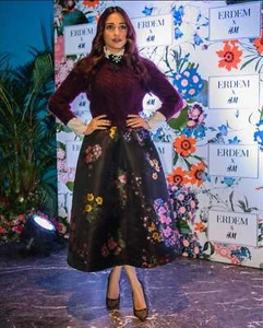 New ERDEM x H&M 2 PC SUIT Floral Skirt Mohair Cropped Sweater Black Burgundy S 2 - Picture 1 of 12
