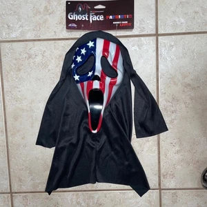 SCREAM MOVIE PATRIOTIC FLAG GHOST FACE MASK WITH HOOD COSTUME FW93512 NWT - Picture 1 of 5