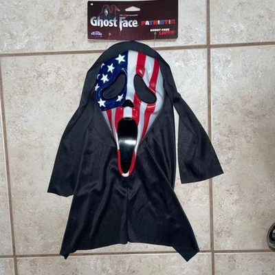 SCREAM MOVIE PATRIOTIC FLAG GHOST FACE MASK WITH HOOD COSTUME FW93512 NWT - Image 1 of 4
