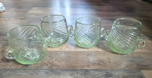 Pier 1 Green Hand Blown Seeded Swirled Open Bowl with Handles Lot Of 4 - Picture 1 of 7