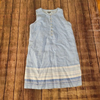 Talbots Dress Women 10P Blue Pintuck Linen Popover Sleeveless Striped - Image 1 of 4