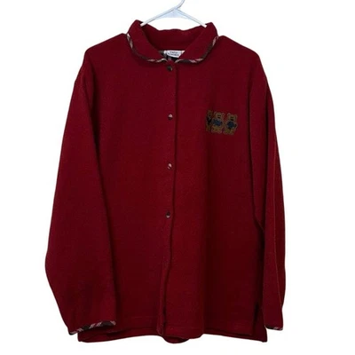 Camisa Simple Pleasures roja polar abotonada talla L bordada osos de peluche Foto 1 de 4