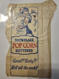 ORIGINAL 1922-CONTINENTAL PAPER COMPANY-SNOWFLAKE POP CORN BAGS-2 SIDED ART-3X8-- - Bild 1 von 1