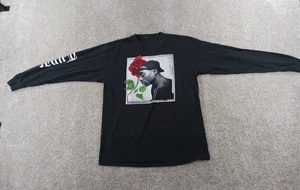 2Pac Mens Long Sleeve T-Shirt Medium Black Graphic Print Rose - Picture 1 of 10