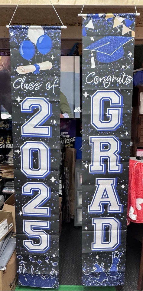 Graduation 2025 2 Pack Scroll Banners. Blue,black &white Colors!! Brand New! - Image 1 of 1