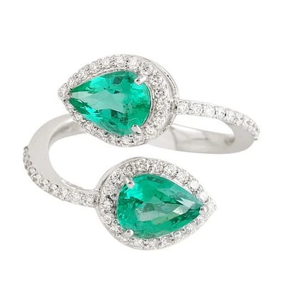 Anillo de oro blanco de 18 quilates con halo de doble pera aniversario de... - Imagen 1 de 4