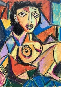 Original painting in oil pastel. Abstract Female Portrait. Handmade. 8x12” - Picture 1 of 5