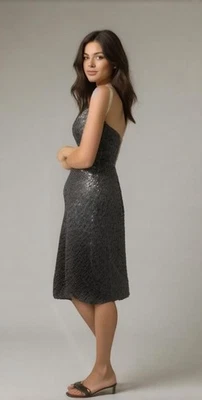 Hatch Maternity Shimmer Midi Slip Dress Size Small Black Fringed Classic  - Image 1 of 4