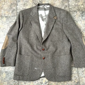 VTG Hunt Club Men's 46R Tweed Blazer Brown Elbow Patches Wool/Lambs Wool USA - Picture 1 of 11