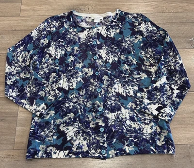 Cárdigan Suéter Para Mujer Granate Hill Lana Merino Botón S Azul Púrpura Floral Foto 1 de 4