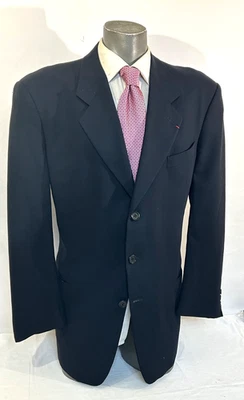 Blazer Hickey Freeman Super 140 Hecho para Nordstrom Monograma Botón Azul Marino Talla 42R Foto 1 de 4