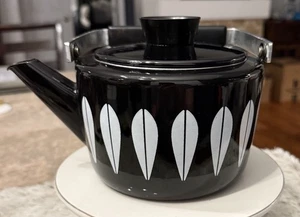 Vintage Cathrineholm Norway Black And White Kettle Teapot Mid Century “Lotus” - Picture 1 of 10