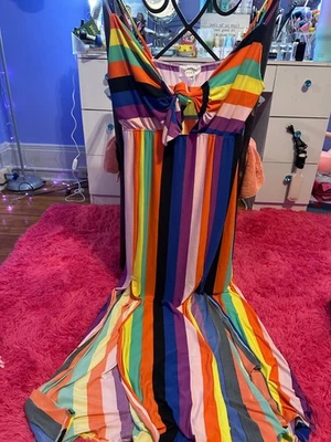 Maxi Vestido Janette Multicolor Rayas | Talla 1X | Vibraciones Brillantes y Ventosas Foto 1 de 4