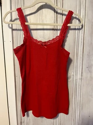 Faded Glory Y2K 90s 2000s red cotton Lace Trim cami Tank Top| M softgirl - Image 1 of 4
