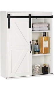 Rustown Farmhouse Wood Wall Storage Bathroom Cabinet w/ Sliding Barn Door White - Picture 1 of 7