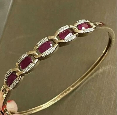 Brazalete Brazalete Vintage Chapado en Oro Amarillo 14k 3Ct Diamante Simulado Rubí Foto 1 de 4