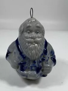 Vintage Eldreth Ceramica Smalto Sale Blu Giocattolo Maker Babbo Natale Ornamento Natale 3,5" - Foto 1 di 8