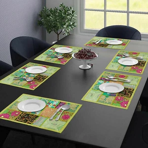 Cotton Placemats Handmade Placemats for Dining Table Table Mats Set of 6 Green - Picture 1 of 8