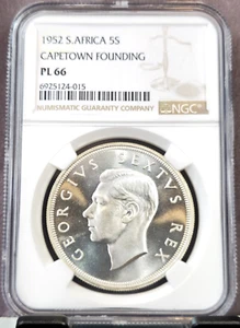 1952 SOUTH AFRICA SILVER 5 SHILLINGS NGC PL 66 BEAUTIFUL GEM PROOF LIKE - Picture 1 of 3