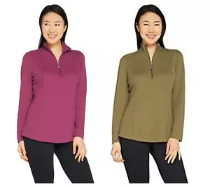 DENIM & CO. OLIVE ACTIVE WAFFLE THERMAL KNIT HALF ZIP PULLOVER TOP NEW $ 49 - Picture 1 of 1