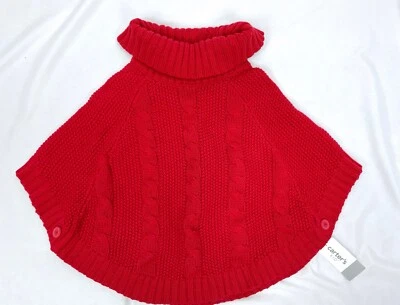 Poncho Suéter Carter's Girl 4T Rojo Cuello Alto Cable Tejido Capa Vacaciones Foto 1 de 4