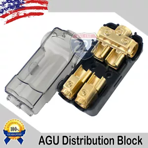 AGU FUSE GOLD DISTRIBUTION BLOCK (3) 2/4 GA IN TWO 4/8 GAUGE AWG OUT 12 VOLT - Picture 1 of 3