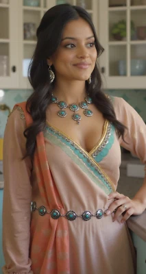 Donna Avvolgente Moda Cintura Fianchi Vita Metallo Argento Turchese Fiore Blu S - Immagine 1 di 4