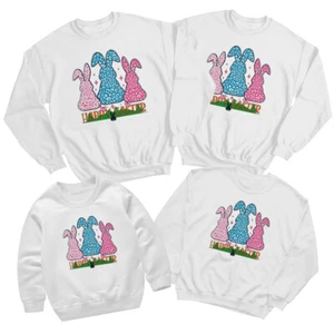 Family Leopard Print Bunnies Happy Easter Sweatshirt Jumper Cute Matching #ED - Picture 1 of 27