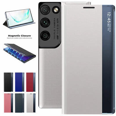 Smart View Magnetic Leather Stand Case For Samsung S22 Note20 Ultra S21 S20 Plus - Image 1 of 4