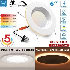 LED Recessed Lighting 6 Inch Dimmable, Selectable 2700K/3000K/3500K/4000K/5000K - Picture 1 of 24