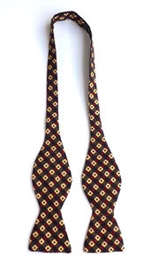 Vintage CAMILLA SMITH Pure SILK Bow Tie Self Tie Black Gold Multi Design - Picture 1 of 9
