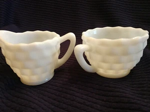 COLLECTIBLE WHITE MILK GLASS SUGAR BOWL AND CREAMER - Picture 1 of 5