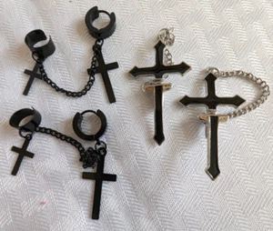 Hefanny Black Cross Goth/Punk Earrings - 2 pair - Picture 1 of 4