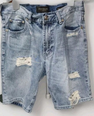 Pacsun Los Angeles Vertical Stretch Denim Shorts Men's Size 32 Distressed  - Image 1 of 4