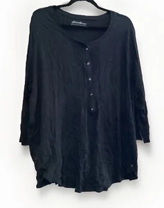 Top pulóver Eddie Bauer para mujer negro con botones algodón Tencel Lyocell talla 3X - Imagen 1 de 5
