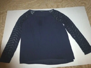 Adrianna Papell Navy Scoop Neck Blouse With Lacey Knit L.S., Size L., Worn Once - Picture 1 of 10