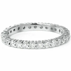 1.30Ct Eternity Band White Round Lab Created Diamond Engagement 14K W .Gold Ring - Picture 1 of 6