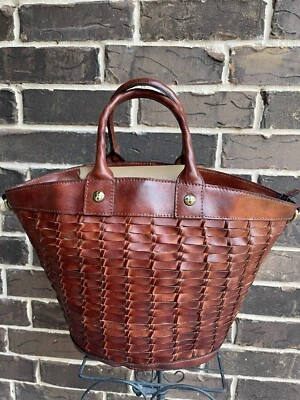 Patricia Nash Emiliano Woven Rust Brown Leather Large Tote Bag NWT $299 - Image 1 of 4