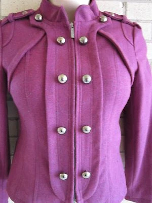 Steve Madden LG Estilo Militar Doble Pecho Cremallera Chaqueta Ciruela Charreteras  Foto 1 de 4