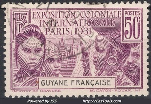 GUYANE EXPO COLONIALE DE PARIS 50c VIOLET N° 134 AVEC OBLITERATION - Imagen 1 de 2